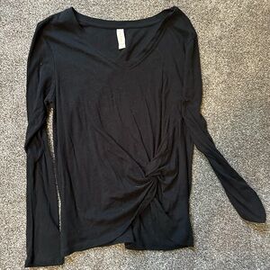 Black V-Neck Long Sleeve Top